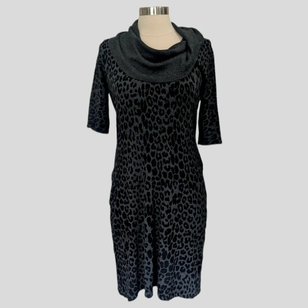 Express Size Large Sweater Dress NEW Cheetah Print Gray Knit Wide Turtleneck